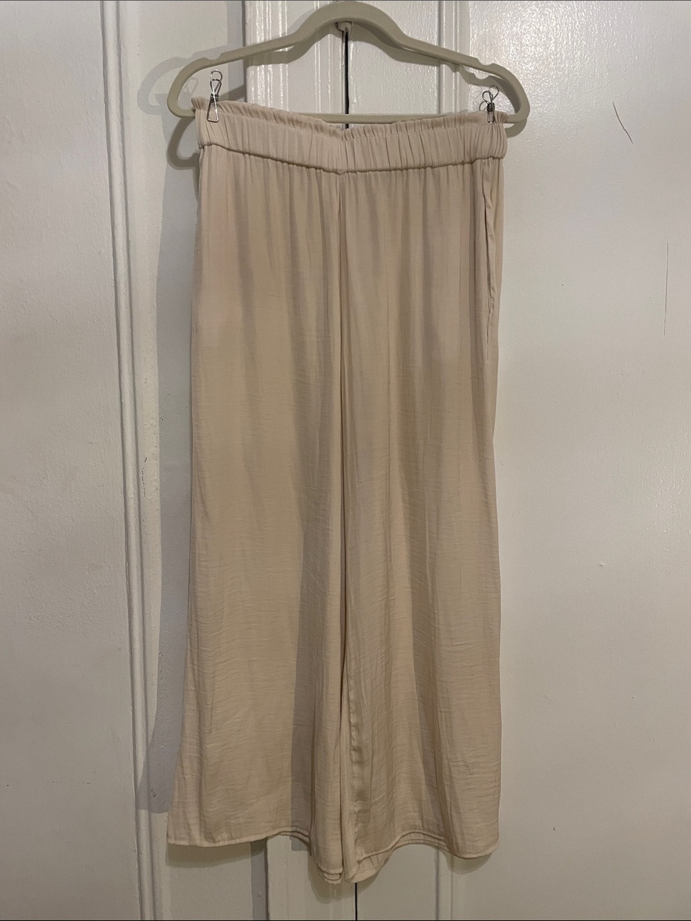 Zara Women's Wide-Leg Elastic Waist Pants - Cream